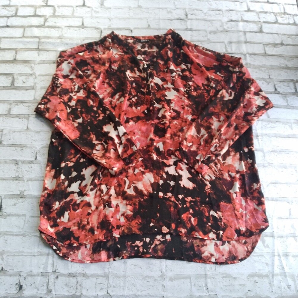 A.n.a. A New Approach Womens Blouse 1X Black Pink Floral Long Sleeve Top Shirt